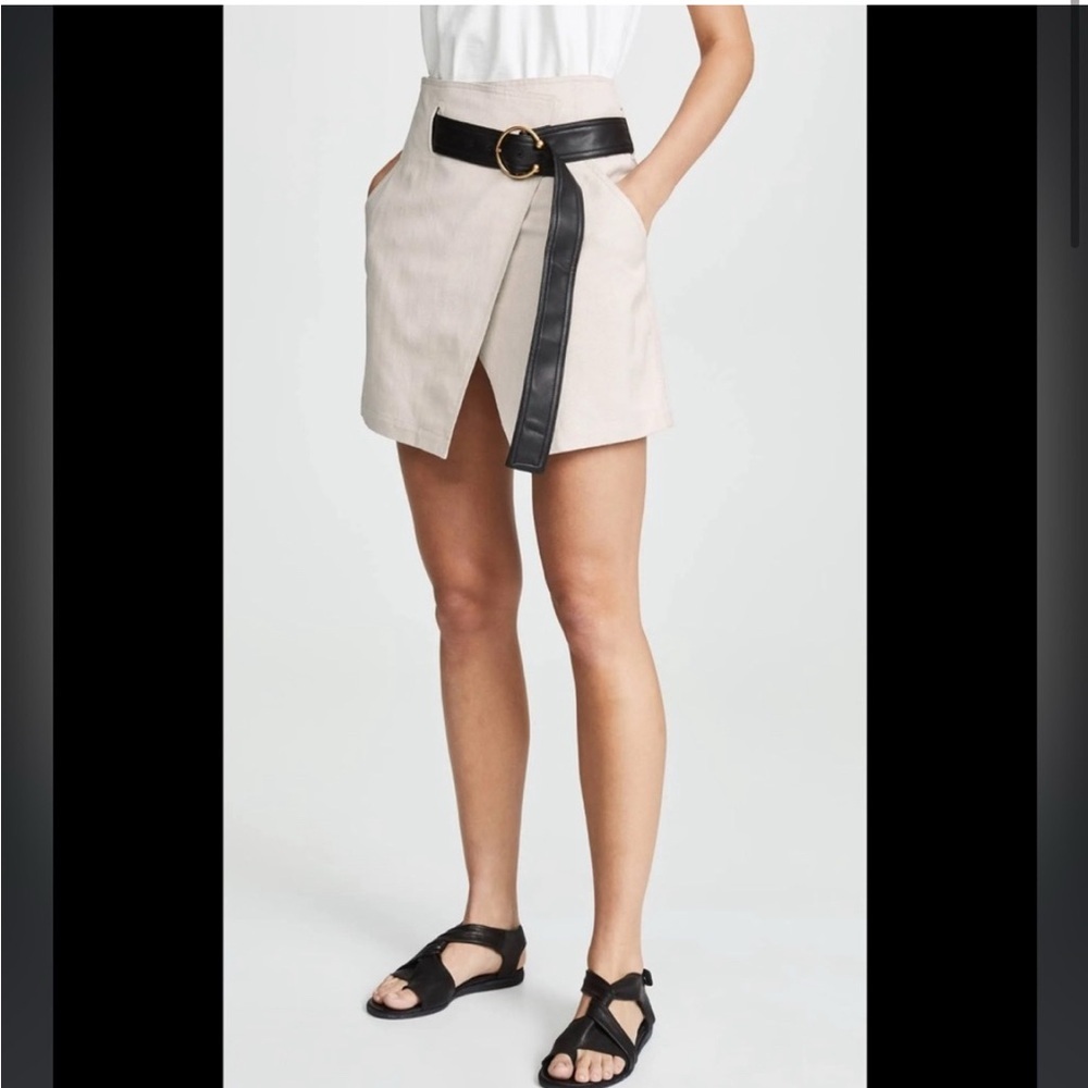 NWT A.L.C. Linen Blend Wrap Skirt with Black Belt - Picture 4 of 11